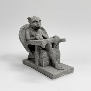 A happy gargoyle, leaned back in an Adirondack chair with a drink in his hand on a white background. Laid back, relaxed, happy gargoyle House Parts home decor gargoyle grotesque whimsical fantasy mystical creature. Unique gift for fantasy fans, dungeon, or dinosaurs. Unique Christmas gift for someone who has everything. Gothic, medieval, unique, artisan, craft, detail, specialty, a gift that no one else has, special, protective, female owned business, family small business, local, odd, quirky gifts