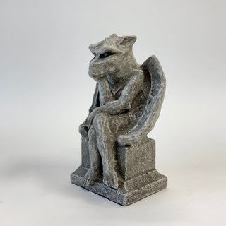close up side view of a seated gargoyle flipping someone off. House Parts home decor handmade Atlanta gargoyle grotesque whimsical fantasy mystical creature. Unique gift for fans of fantasy, dungeon, or dinosaurs. Unique Christmas gift for someone who has everything or fantasy lovers. Gothic, medieval, unique, artisan, craft, detail, specialty, a gift that no one else has, special, middle finger, flipping the bird, tell someone off.
protective, female owned business, family small business, odd, quirky gifts
