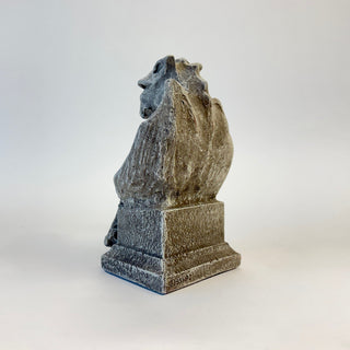 side view of A seated gargoyle flipping someone off. House Parts home decor handmade Atlanta gargoyle grotesque whimsical fantasy mystical creature. Unique gift for fans of fantasy, dungeon, or dinosaurs. Unique Christmas gift for someone who has everything or fantasy lovers. Gothic, medieval, unique, artisan, craft, detail, specialty, a gift that no one else has, special, middle finger, flipping the bird, tell someone off