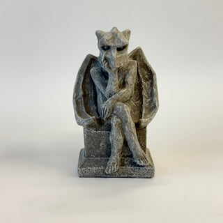 Front view of a seated gargoyle flipping someone off. House Parts home decor handmade Atlanta gargoyle grotesque whimsical fantasy mystical creature. Unique gift for fans of fantasy, dungeon, or dinosaurs. Unique Christmas gift for someone who has everything or fantasy lovers. Gothic, medieval, unique, artisan, craft, detail, specialty, a gift that no one else has, special, middle finger, flipping the bird, tell someone off