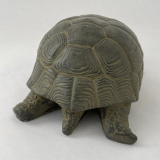 Rear view of a concrete sculpture of a North American Box Turtle with a high-domed carapace and hinged lower shell. beautiful detail on this sculpture

House Parts handmade, crafted, artisan, high quality, statues, busts, and figurines.  Unique gifts for everyone. Indoor decorations, Outdoor statues and garden items. Thoughtful gift, animal lovers, rabbit lovers, instead of pet, small business, female owned family business, rabbit, bunny, dog, turtle, frog, clam shell