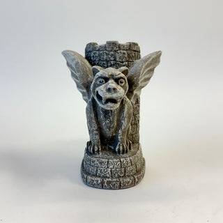 Close up of one of the Castle Guardian Gargoyle bookends in front of a castle tower on a white background
House Parts home decor handmade Atlanta gargoyle grotesque whimsical fantasy mystical creature. Unique gift for fans of fantasy, dungeon, or dinosaurs. Unique Christmas gift for someone who has everything or fantasy lovers. Gothic, medieval, unique, artisan, craft, detail, specialty, a gift that no one else has, special, protective
