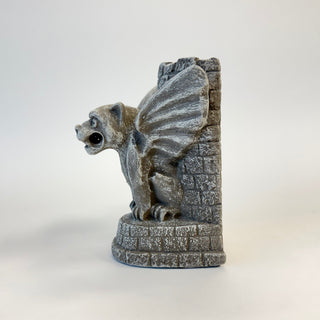 Side facing view of the Castle Guardian Gargoyle. House Parts home decor handmade Atlanta gargoyle grotesque whimsical fantasy mystical creature. Unique gift for fans of fantasy, dungeon, or dinosaurs. Unique Christmas gift for someone who has everything or fantasy lovers. Gothic, medieval, unique, artisan, craft, detail, specialty, a gift that no one else has, special, protective