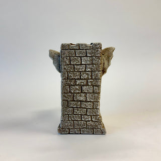 Close up of the back of a Castle Guardian Gargoyle bookends in front of a castle tower on a white background. The close up shows the detail craftmanship even on the back of the piece.
House Parts home decor handmade Atlanta gargoyle grotesque whimsical fantasy mystical creature. Unique gift for fans of fantasy, dungeon, or dinosaurs. Unique Christmas gift for someone who has everything or fantasy lovers. Gothic and medieval
