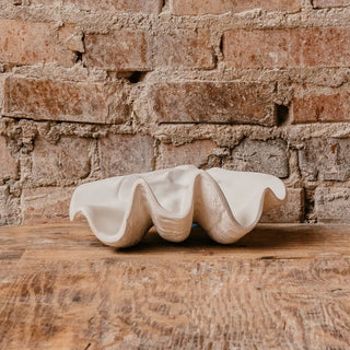 A small clam shell sculpture made of plaster, displayed on a wooden surface against a brick wall background.

House Parts handmade, crafted, artisan, high quality, statues, busts, and garden and animal figurines.  Unique gifts for everyone. Indoor decorations, Outdoor statues and garden items. Fantasy, whimsical, thoughtful gifts, original gift idea, shop small business, plaster, concrete, Clam shell, Gargoyles, Alice in Wonderland, animal lover gifts, pet memorial