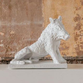 Frontal view of a white plaster sculpture of a reclining boar on a textured base against a rustic background.  

House Parts handmade, crafted, artisan, high quality, statues, busts, and figurines.  Unique gifts for everyone. Indoor decorations, Outdoor statues and garden items. Thoughtful gift, animal lovers, rabbit lovers, instead of pet, small business, female owned family business, rabbit, bunny, dog, turtle, frog, clam shell