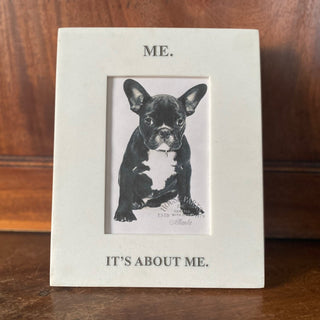 Framed picture of a black and white dog with text on the frame that says 'ME. IT'S ABOUT ME.' The picture is on a wooden background

House Parts handmade, crafted, artisan, high quality, statues, busts, and figurines.  Unique gifts for everyone. Indoor decorations, Outdoor statues and garden items. Thoughtful gift, animal lovers, rabbit lovers, instead of pet, small business, rabbit, bunny, dog, turtle, frog, clam shell