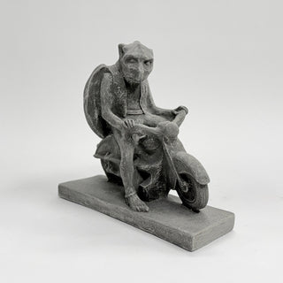 A gargoyle riding a motorcycle. House Parts home decor handmade Atlanta gargoyle grotesque whimsical fantasy mystical creature. Unique gift for fans of fantasy, dungeon, or dinosaurs. Unique Christmas gift for someone who has everything or fantasy lovers. Gothic, medieval, unique, artisan, craft, detail, specialty, a gift that no one else has, special
