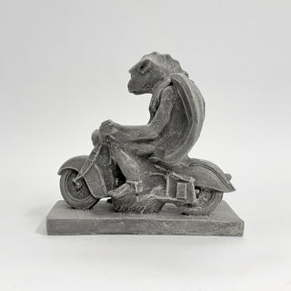 A gargoyle riding a motorcycle. House Parts home decor handmade Atlanta gargoyle grotesque whimsical fantasy mystical creature. Unique gift for fans of fantasy, dungeon, or dinosaurs. Unique Christmas gift for someone who has everything or fantasy lovers. Gothic, medieval, unique, artisan, craft, detail, specialty, a gift that no one else has, special