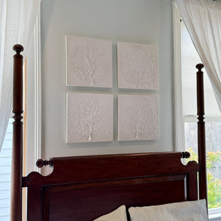 Bedroom with wooden bed frame, white curtains, and the sea fan collection hanging above the bed, peaceful

House Parts handmade, crafted, artisan, high quality, statues, busts, and garden and animal figurines.  Unique gifts for everyone. Indoor decorations, Outdoor statues and garden items. Fantasy, whimsical, thoughtful gifts, original gift idea, shop small business, plaster, concrete, Clam shell, Gargoyles, Alice in Wonderland, animal lover gifts, pet memorial